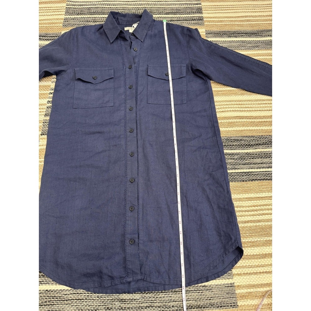 Outerknown Shirt Dress Women's XS Blue Linen Organic Cotton Crochet Long Sleeve - Picture 13 of 16